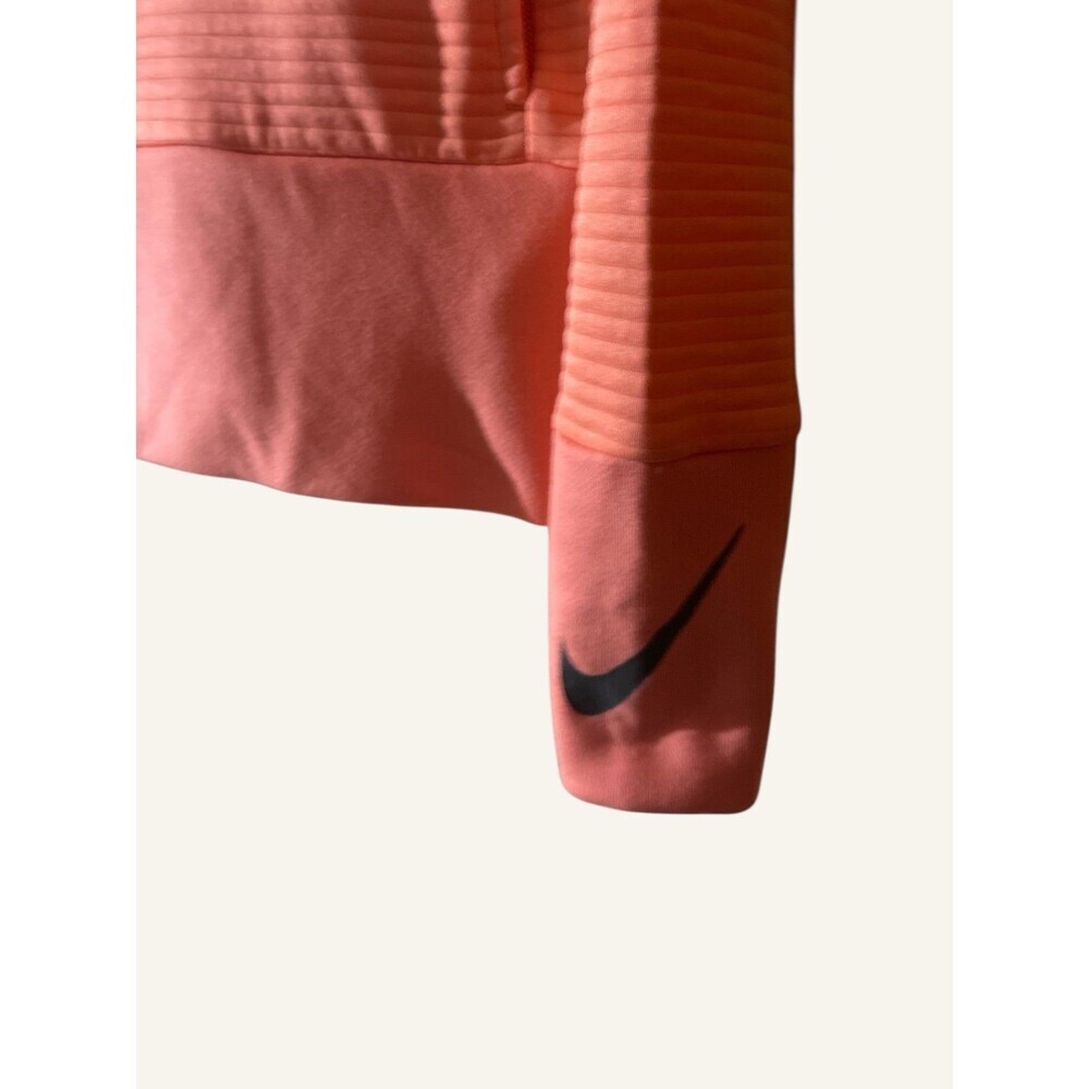 NIKE Women's S Dri-Fit Coral Pink Cropped Pullover Hoodie Sweatshirt Bubble Rib - Picture 4 of 6